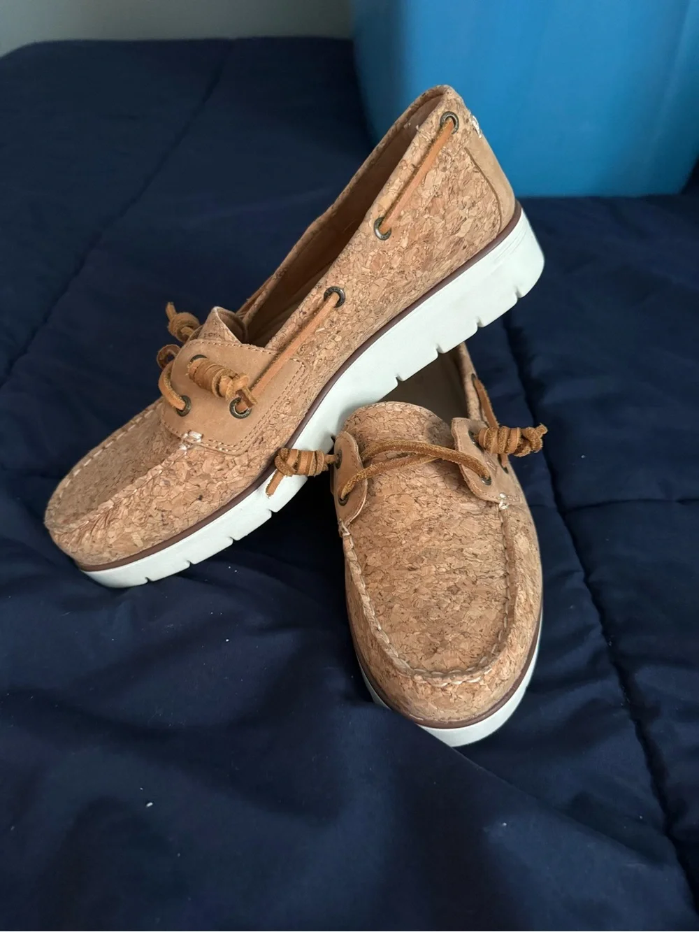 Sperry Cork-Textured Boat Shoes in Light Brown